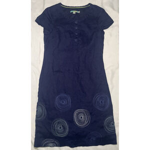 Boden Women’s 4L Blue 100% Linen Short Sleeve Geometric Mini Dress Swirl Lined